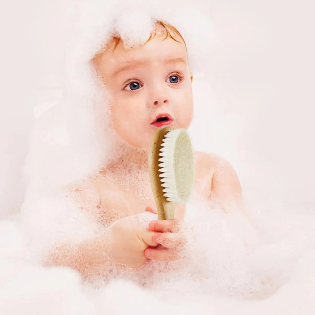 2 pçs conjunto de pente do bebê cuidados com o bebê escova de cabelo faia lã macia pente de madeira recém-nascido massageador chuveiro do bebê e presente cabelo do bebê calmante