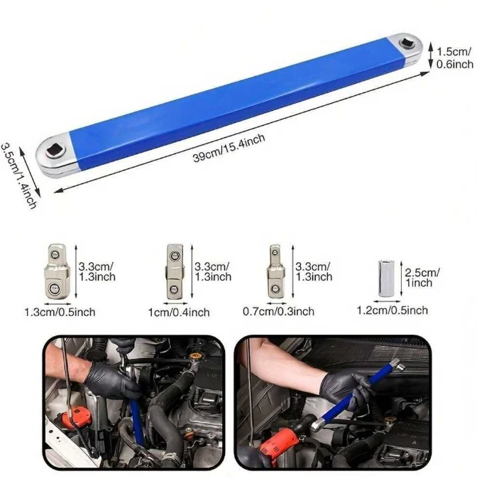 Extension Ratchet Wrench - 1/2", 1/4", 3/8" Versatile Square Drive Adapters for Car Maintenance, Universal Offset Wrench Set