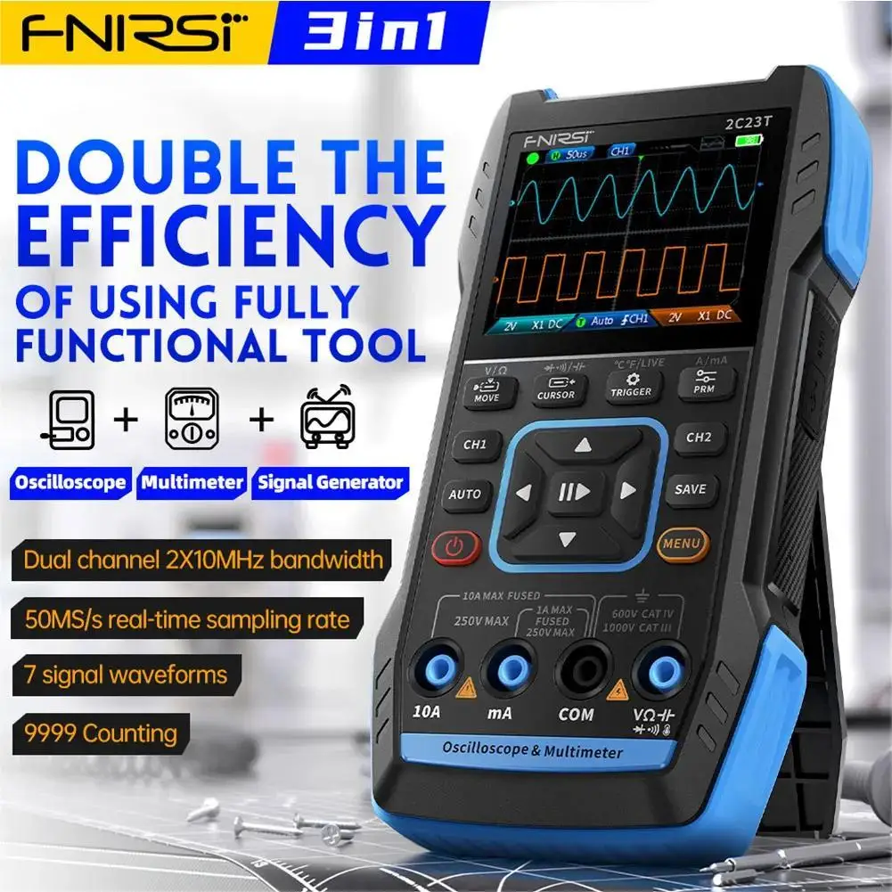 FNIRSI 2C23T funkcja uchwytu Generowanie sygnału mAh 10MHZ * 2 50 ms/s 3w1*320 Dwukanałowy oscyloskop cyfrowy Multimete