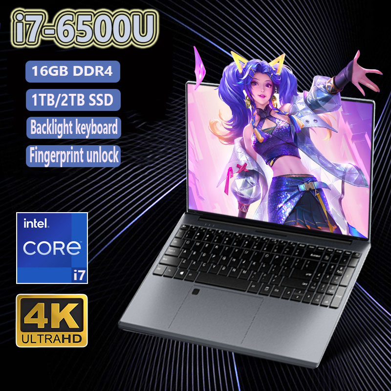 Ordinateur portable de jeu portable avec déverrouillage par empreinte digitale, Windows 11, Intel Core i7 6500U, ordinateur PC Gamer, ordinateur portable i7, lapmedication, rétroéclairage, 15.6"