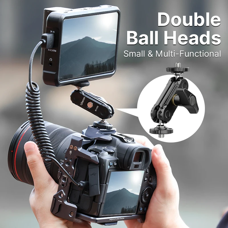 Brazo mágico de los cabezas de bola dobles del metal de VIJIM Ulanzi R102 con 360 ° Soporte extensible de tornillo de 1/4 pulgadas para trípode de micrófono de vídeo con monitor de cámara DSLR