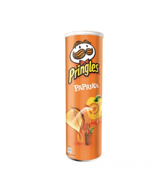 Batatas Pringles Sabor Páprica-apetizador de batata com sabor de páprica levemente picante. Em latas com tampa plástica para manter a frescor, mesmo depois que são abrem. Caixa de 6 latas com 165 gramas cada
