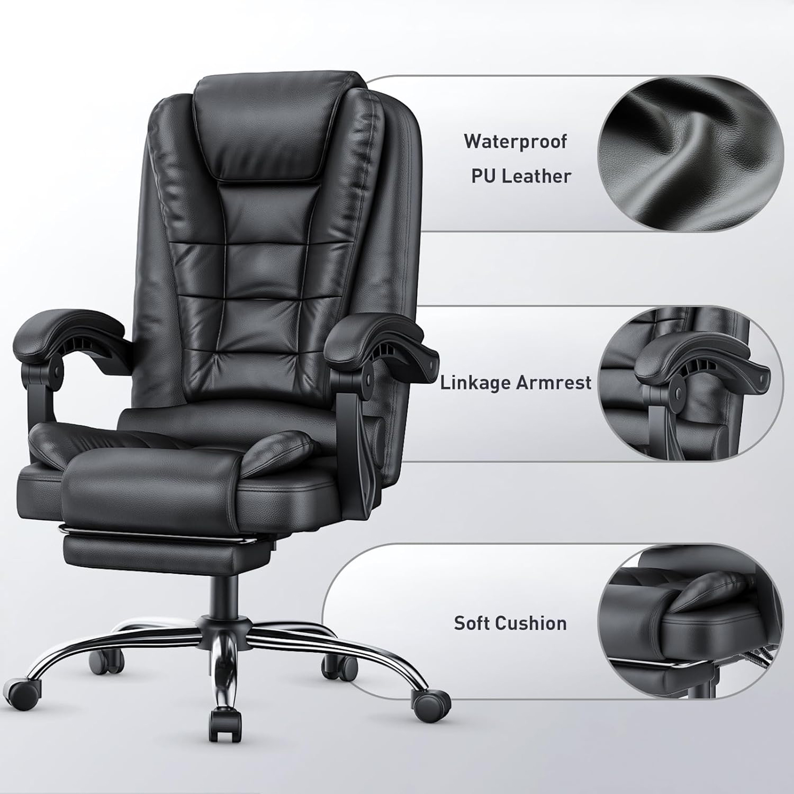 Executive Office Chair Footrest High Back Desk Chair Ergonomic Recliner Computer Chair Gaming Chair Duty for Home