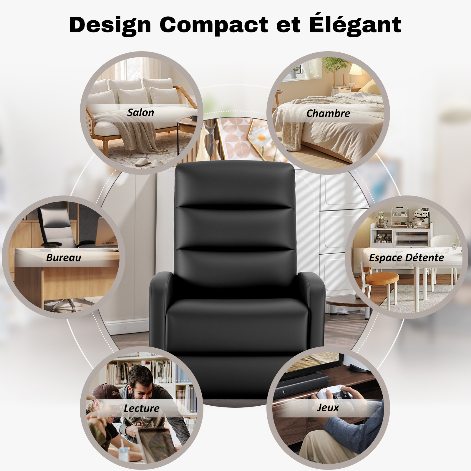 COMHOMA Fauteuil Relax Fauteuil TV avec Dossier Réglable jusqu'à 160°, Coussin Plume avec Repose-pieds Fauteuil Lounge Simple Salon Fauteuil Lounge Simple Chambre Home Cinéma PU