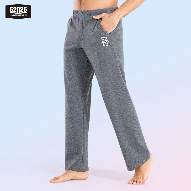 52025 Calça masculina de algodão orgânico – Calça de moletom confortável para casa e lazer. Calças listradas macias, respiráveis e grossas