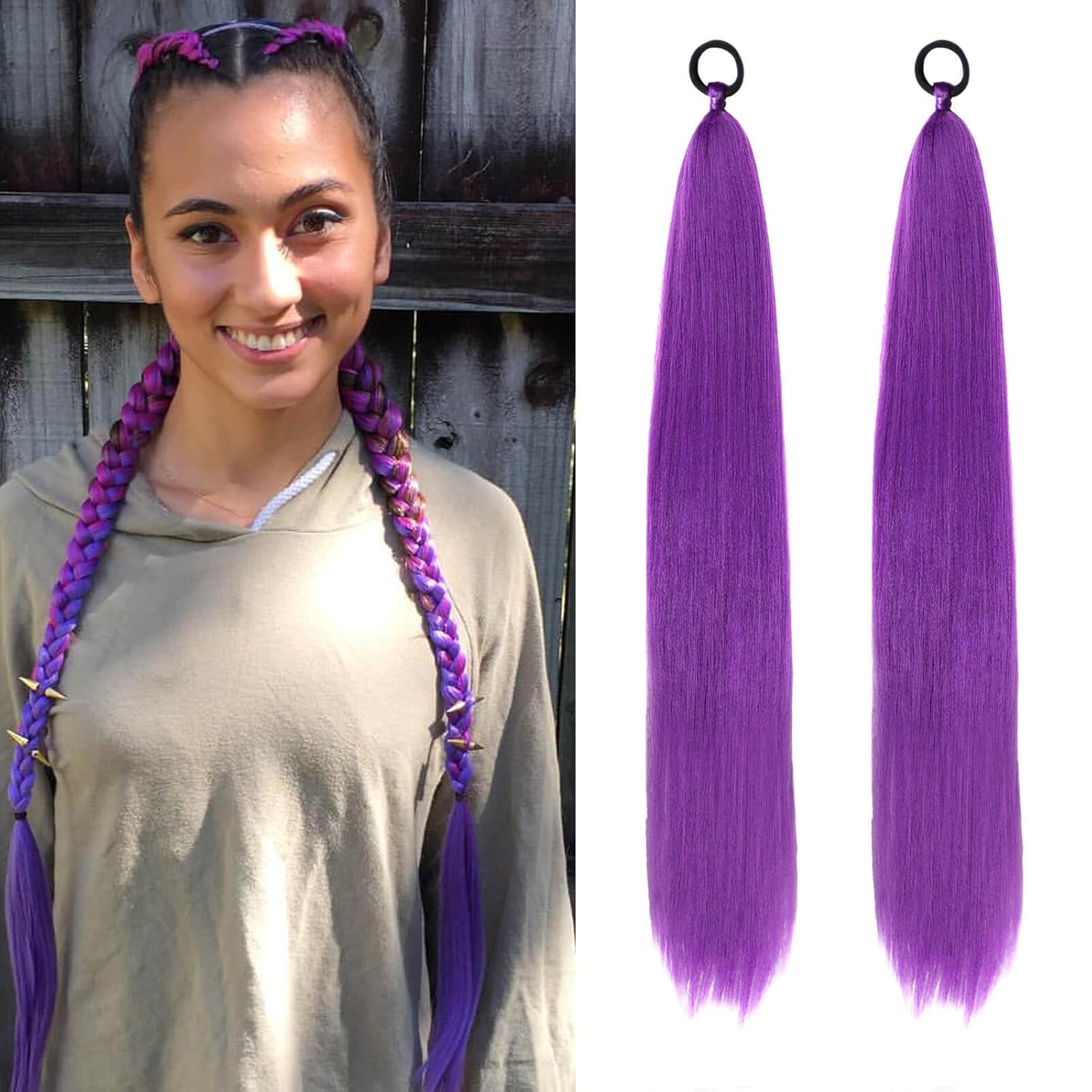 2 шт. синтетический прямой косплей фиолетовый парик хвост с плетением волос конский хвост волосы для женщин Хэллоуин косплей парик аксессуары