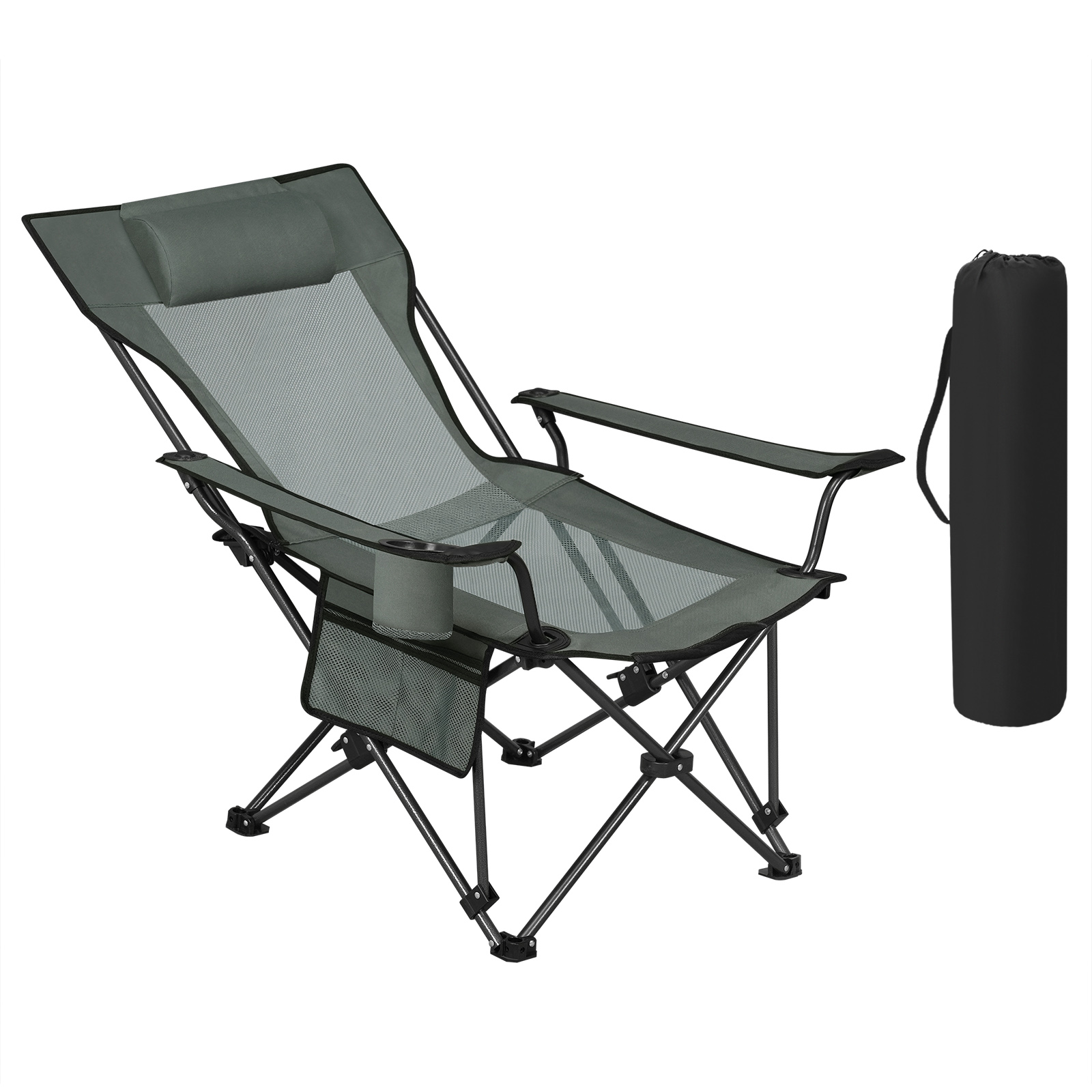 Chaise de camping pliable avec dossier réglable, chaise de pêche pliante, chaise inclinable ultralégère avec sac de transport, support de clics, Carry B