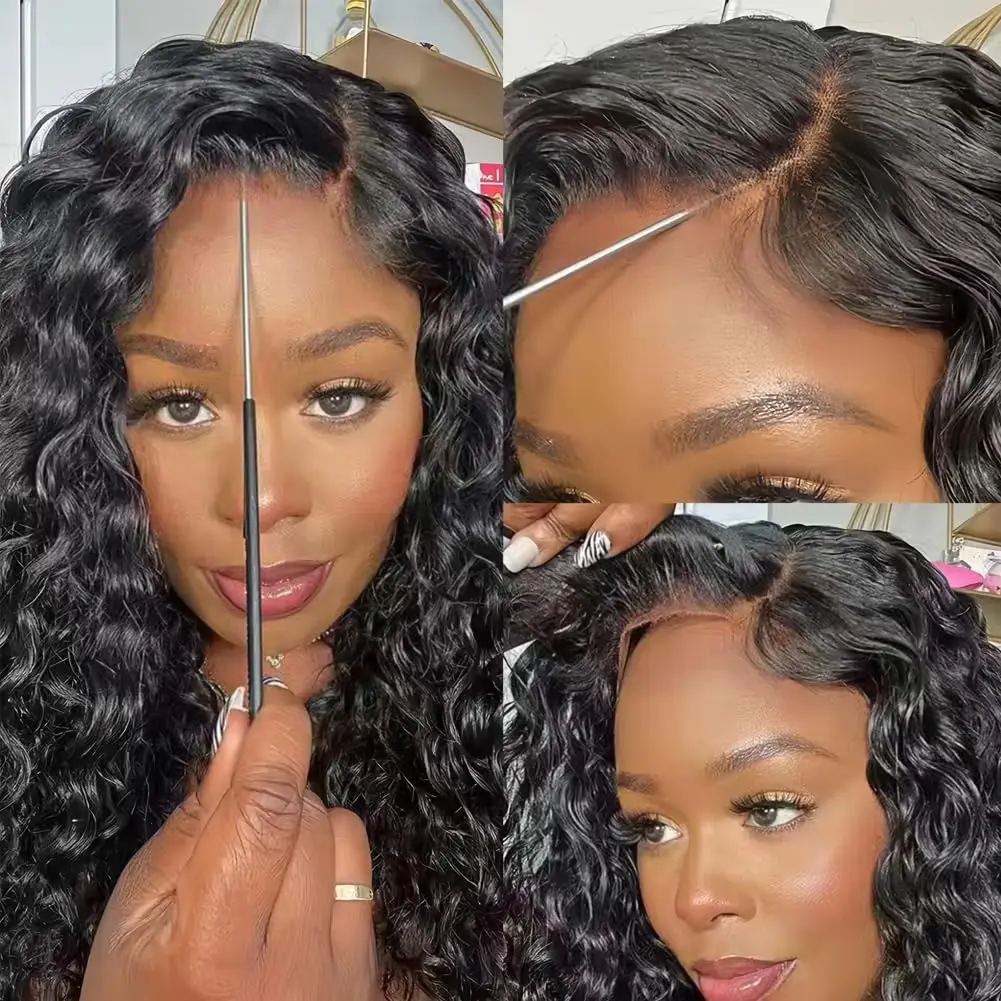 Peruca sem cola onda profunda perucas de cabelo humano pronto para usar pré-corte rendas usar e ir perucas sem cola frente do laço peruca de cabelo humano para mulher