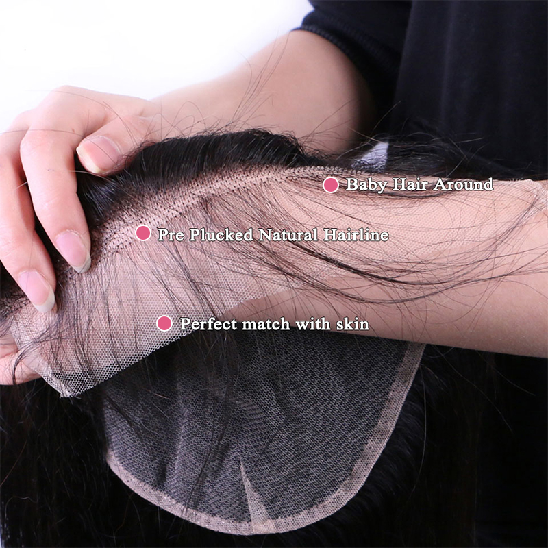 ブラジルの深い巻き毛のレース留め,透明な人間の髪の毛,スイスのレース,肌を溶かす,小さな結び目,5x5