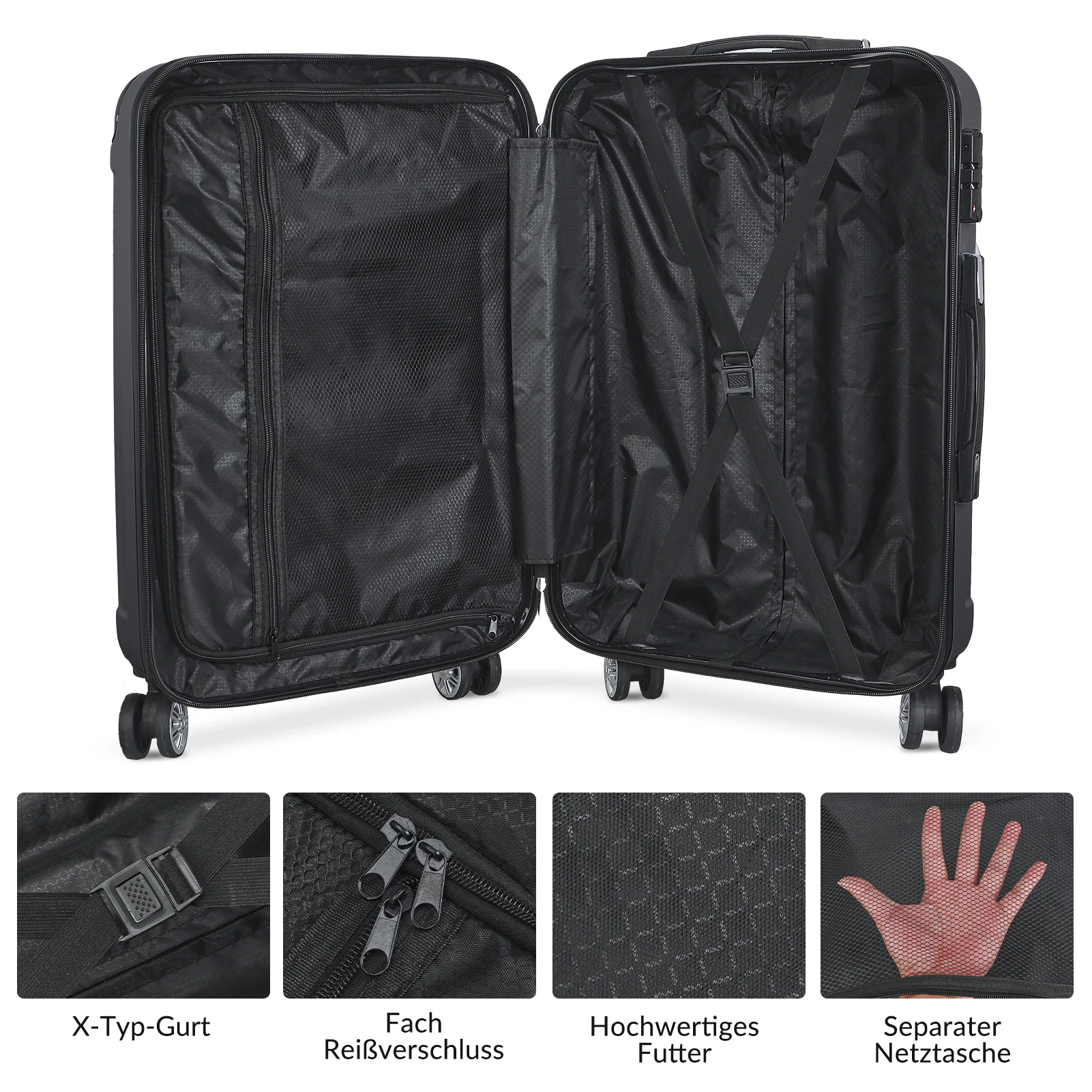 Conjunto de bagagem Rosahqnda3 peças, leve e resistente ao desgaste, conjunto de mala de 20 polegadas/24 polegadas/28 polegadas bagagem de mão resistente