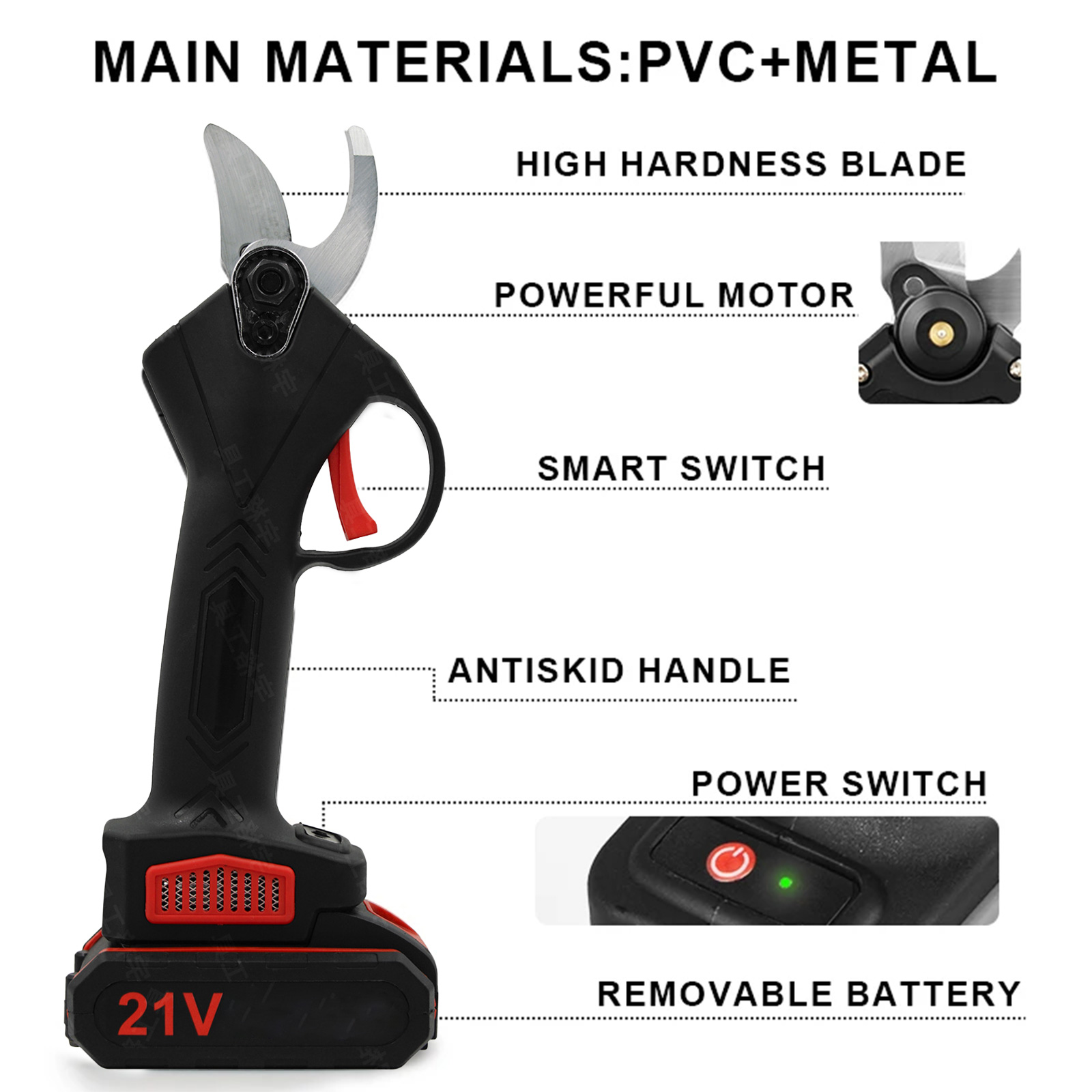 Tesoura de poda elétrica sem fio, Bonsai Pruner, Cortador de galhos, Fruit Tree, Ferramenta elétrica, 25mm, 21V, 1200W, 2pcs