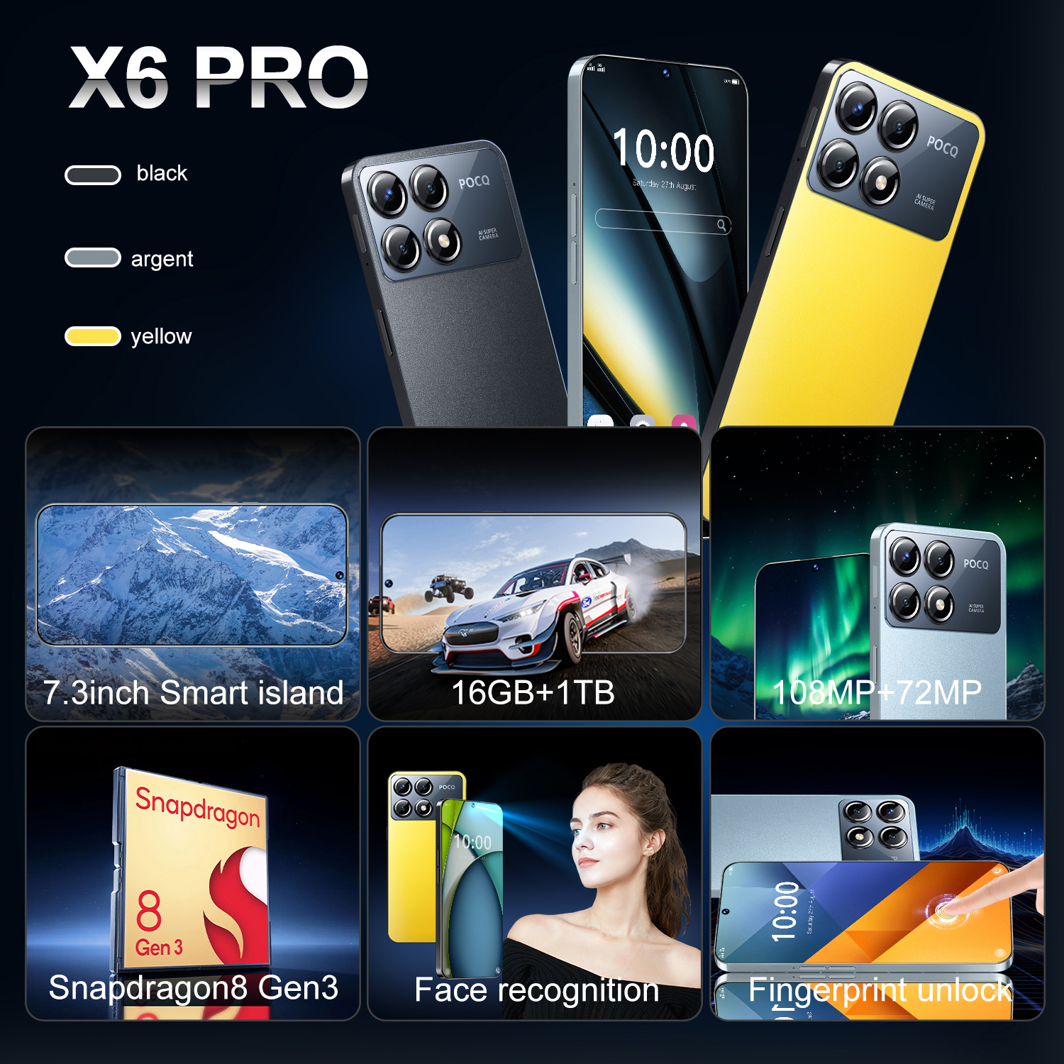 X6 pro smartphone 5g 7.3 polegadas hd 22g + 2tb telefone celular duplo sim telefones celulares 7800mah celulares desbloqueados versão global celulares