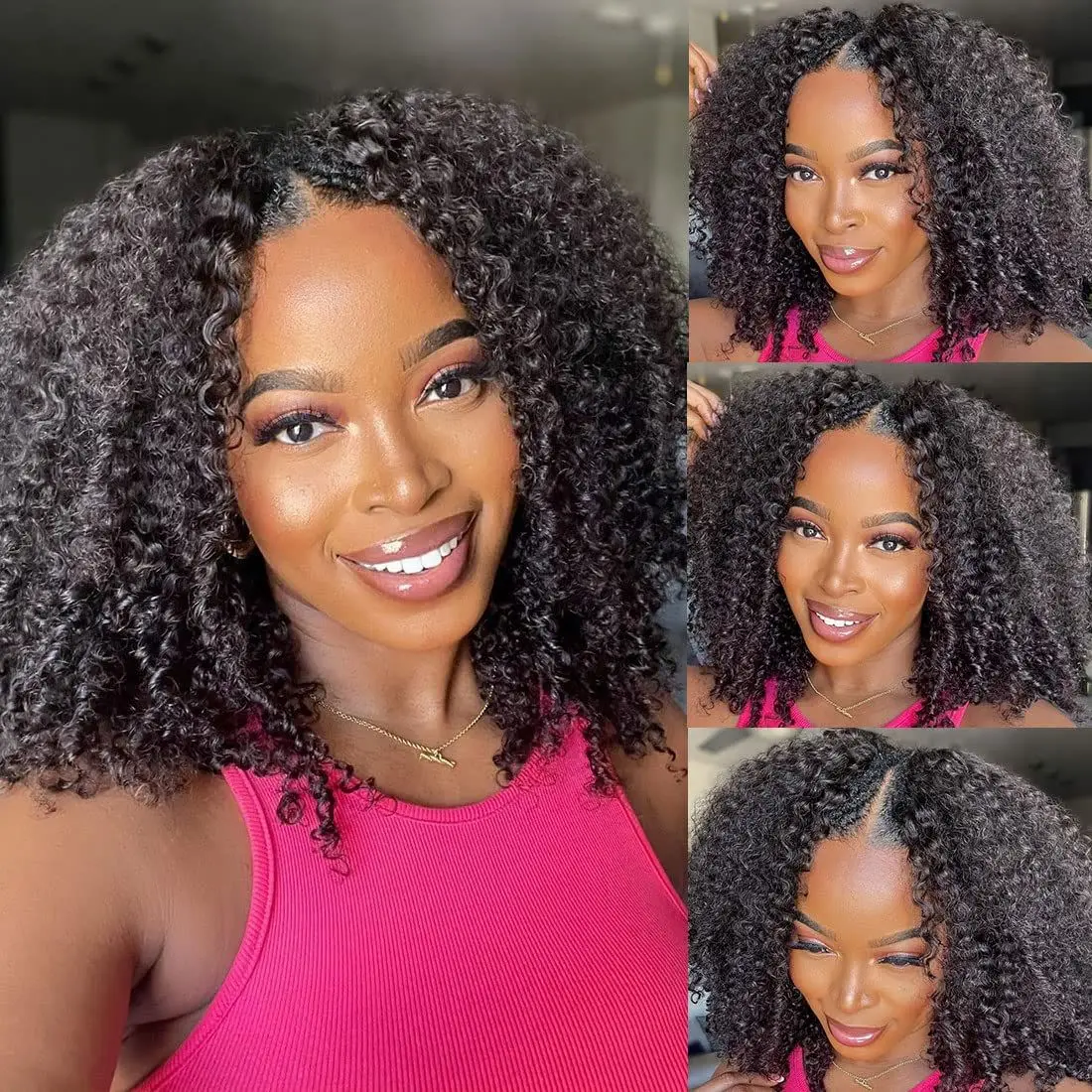 250% Kinky Curly V Partวิกผมผมมนุษย์No Leave OutอัพเกรดDeep Wave Curly Vรูปร่างวิกผมไม่มีกาวคลิปครึ่งวิกผมสําหรับผู้หญิง