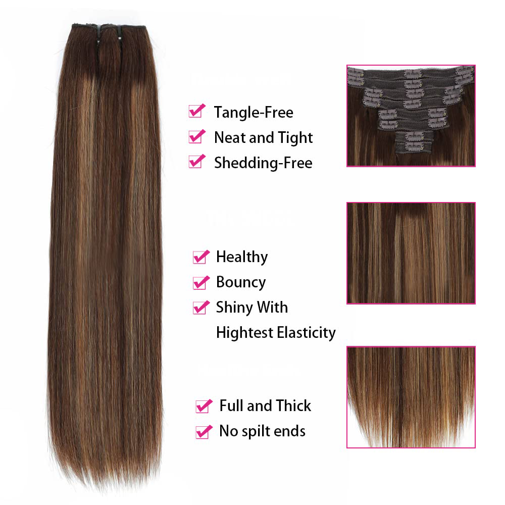 8 pièces Clip Ins 4/27 mettre en évidence la couleur pince droite dans les Extensions de cheveux humains pince de cheveux humains brésiliens dans les Extensions de cheveux 120 g/paquet