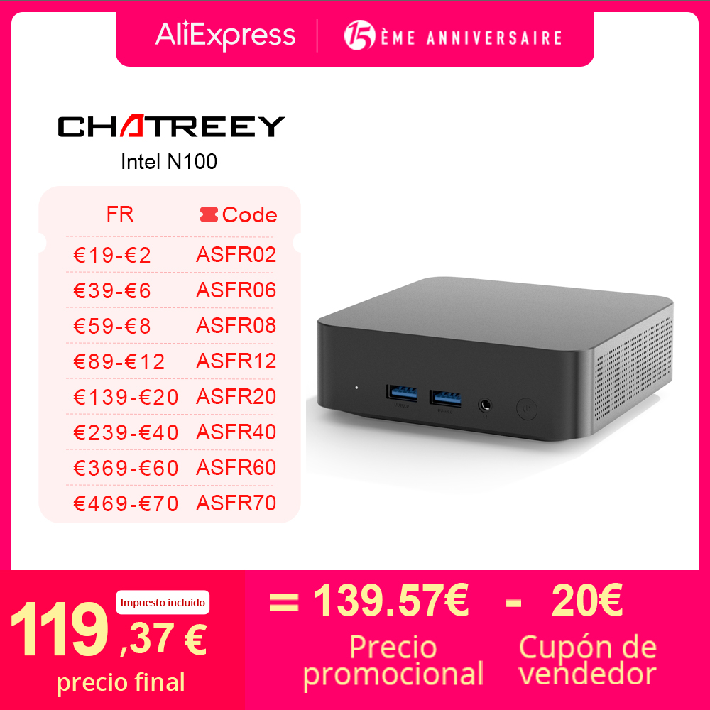 Chatreey T9 Mini PC Intel Alder Lake N100/N150 wifi5 Windows 11 ordinateur de poche Ultra petit double SSD fonction complète type-c 4K