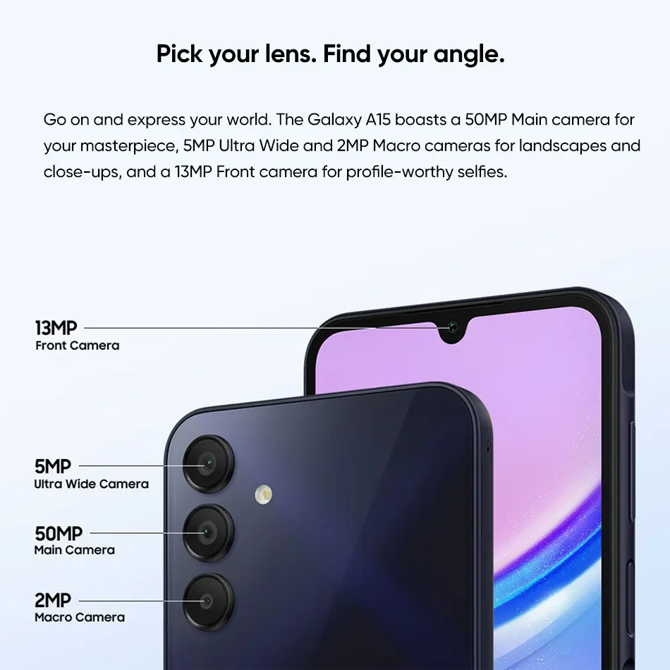 Novo smartphone samsung galaxy a15 4g mtk 4gb 128gb 50mp câmera tripla 6.5 ''90hz display super amoled 25w 5000mah bateria nfc