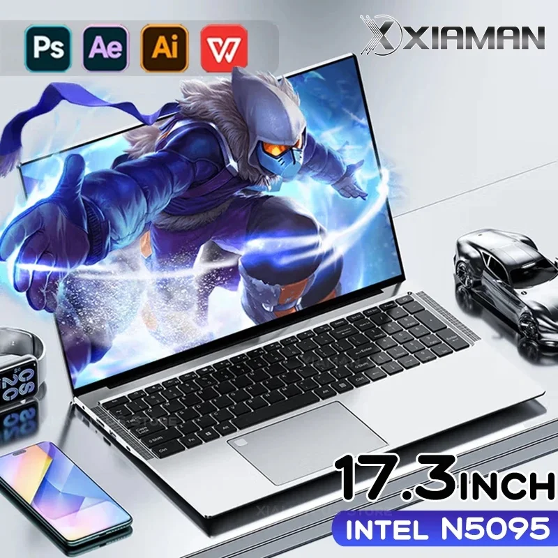 17,3-calowy laptop do gier Windows 11 Pro Komputer PC Intel Celeron N5095 Laptopy Grafika dedykowana 16 GB DDR4 1 TB SSD Notebook PC Gamer
