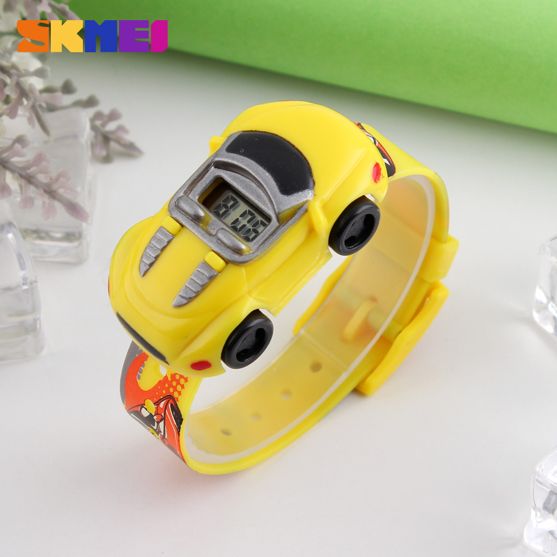 Skmei colorido criativo dos desenhos animados diversão carro modo crianças relógios data relógio de pulso para meninos meninas aniversário presente ano novo