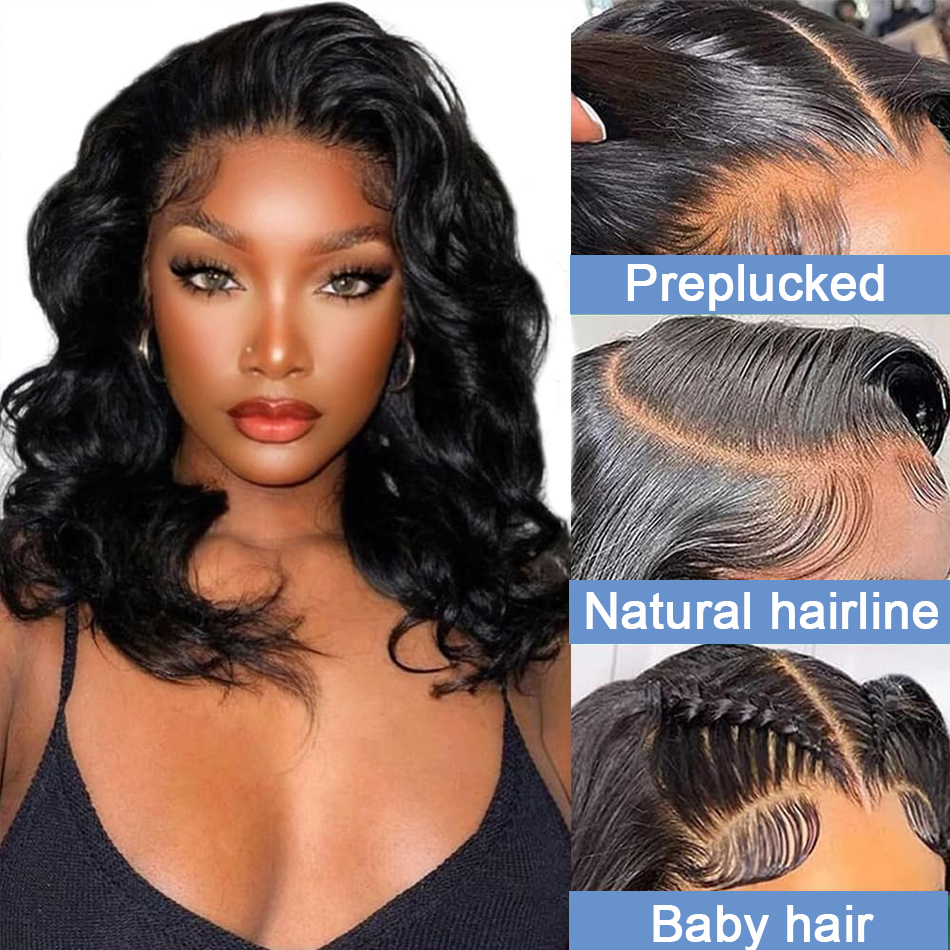 หลวม Deep Wave สั้น Bob วิกผมผมมนุษย์บราซิล 13x4 HD ลูกไม้ด้านหน้าวิกผม Body Wave โปร่งใสลูกไม้วิกผมสําหรับผู้หญิงสีดํา 180%