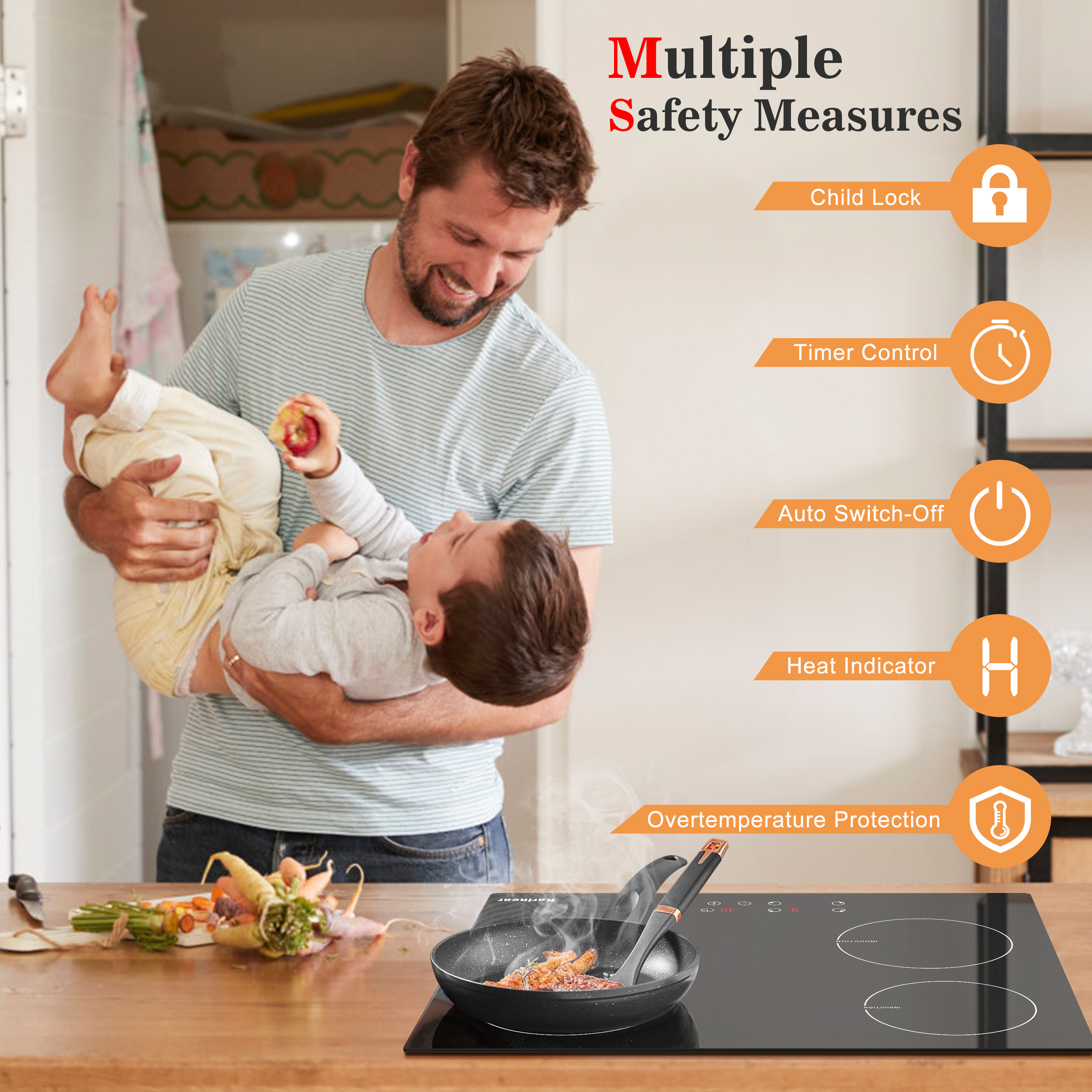 Eingebautes Induktion skochfeld karinear mit 4 Brennern mit Stecker, Touch-Steuerung, Timer-Sicherheits schloss, 3500W