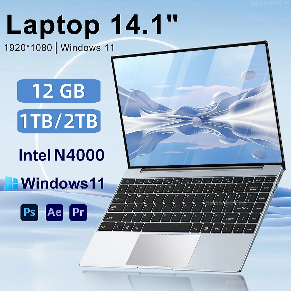 2025 Notebook professionale da 14.1 pollici Windows 11 Pro Intel Celeron N4000 12GB DDR4 1TB 2TB SSD 1920*1080p 4K PC portatile