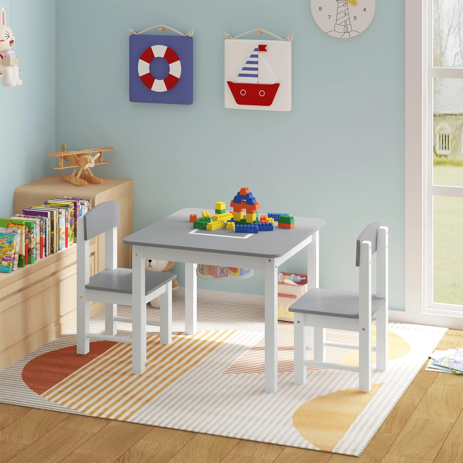 WOLTU 1SET Sedie da tavolo per bambini Scrivania da studio per l'apprendimento della scrittura per bambini con piastra di base a blocchi Contenitore superiore reversibile per ragazzi e ragazze