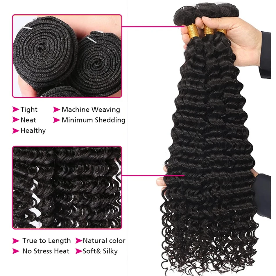 Onda profunda pacotes de cabelo humano com 13x4 transparente hd laço frontal extensões brasileiras tecer 3 4 pacotes com fecho para mulher