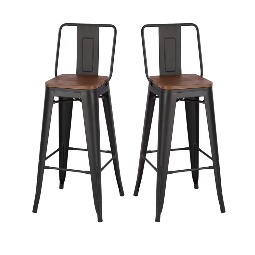 Set of 2 Metal Frame Vintage High Bar Stool