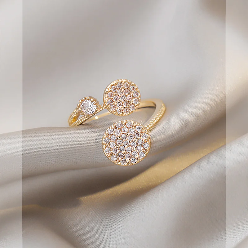 Nuevo anillo redondo geométrico exquisito coreano, anillo de dedo de circón de lujo a la moda para mujer, joyería versátil de temperamento Simple