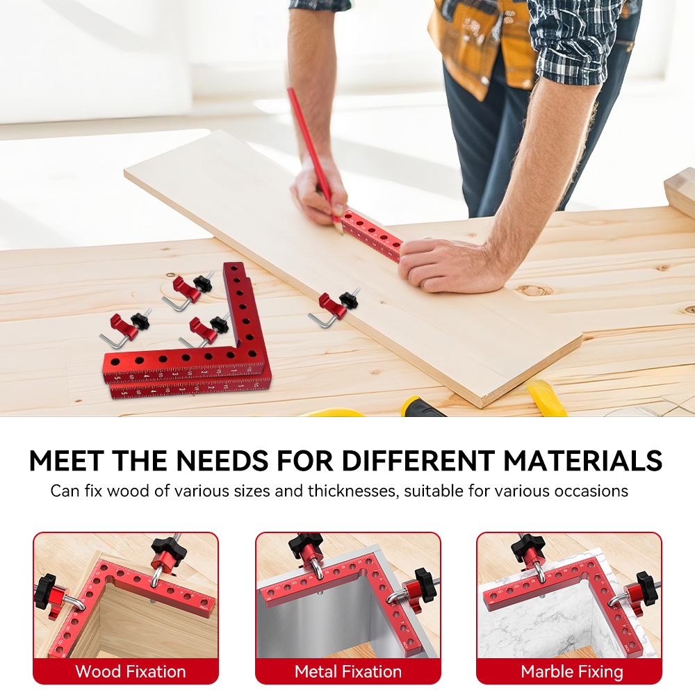 4 Packs 90 Degree Aluminium Alloy Positioning Squares Red Right Angle Clamps L-Shaped Corner Clamps Woodworking Carpenter Clamps