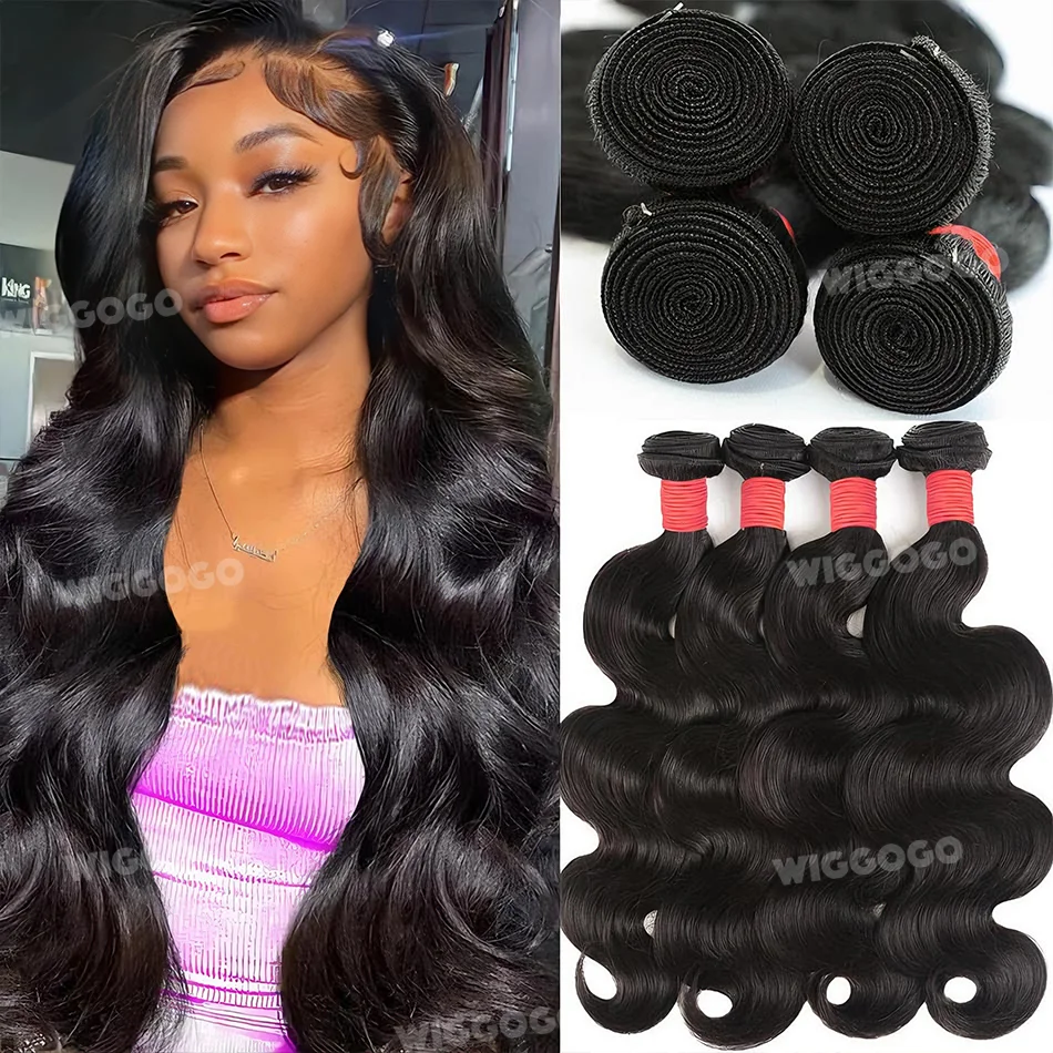 Wiggogo onda do corpo pacotes 100% extensões de cabelo humano 1/3/4 peças pacotes ofertas original natural cabelo preto brasileiro para mulher