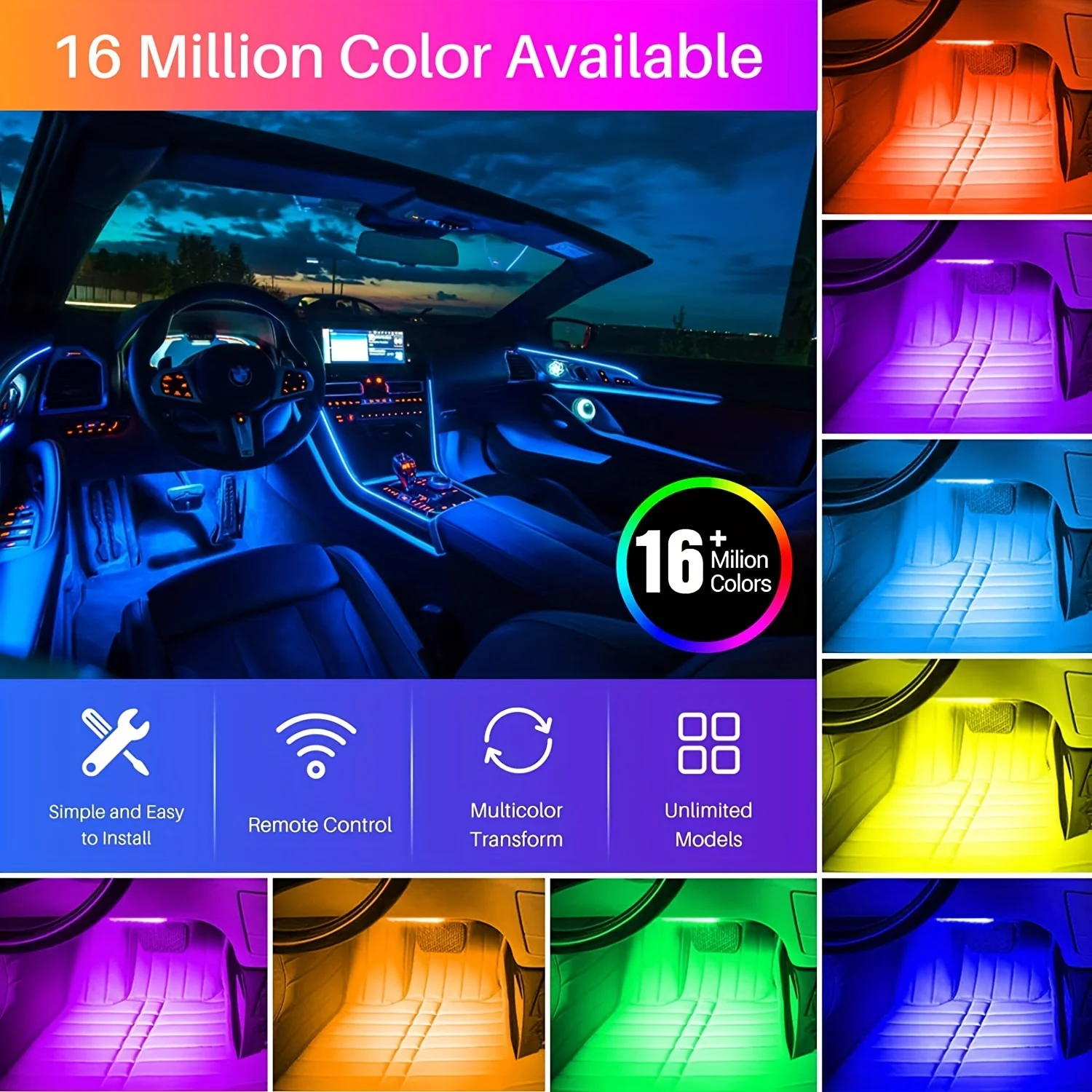 18 en 1 double Zone symphonie Streamer voiture lumière ambiante intérieur LED couleur rvb néon acrylique bande atmosphère Kit d'éclairage App