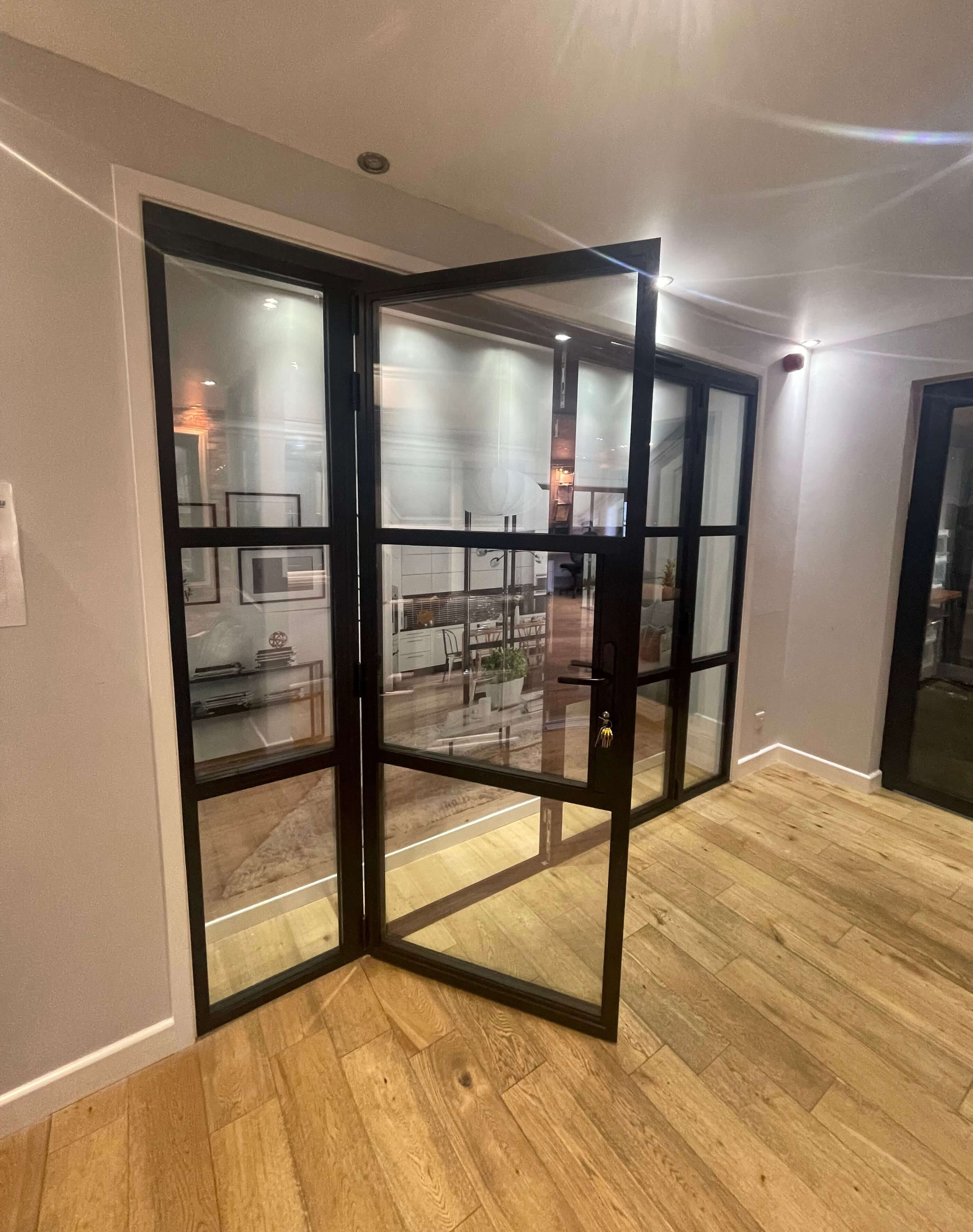 DN-Porta de batente francesa moderna, porta de casa, vidro temperado, balanço de alumínio, branco, marrom, interior