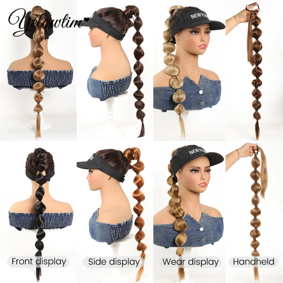 Extensión de cola de caballo de burbujas, extensiones de cabello de cola de caballo sintéticas para mujeres, cola de caballo de burbujas de linterna, Natural, negro y marrón