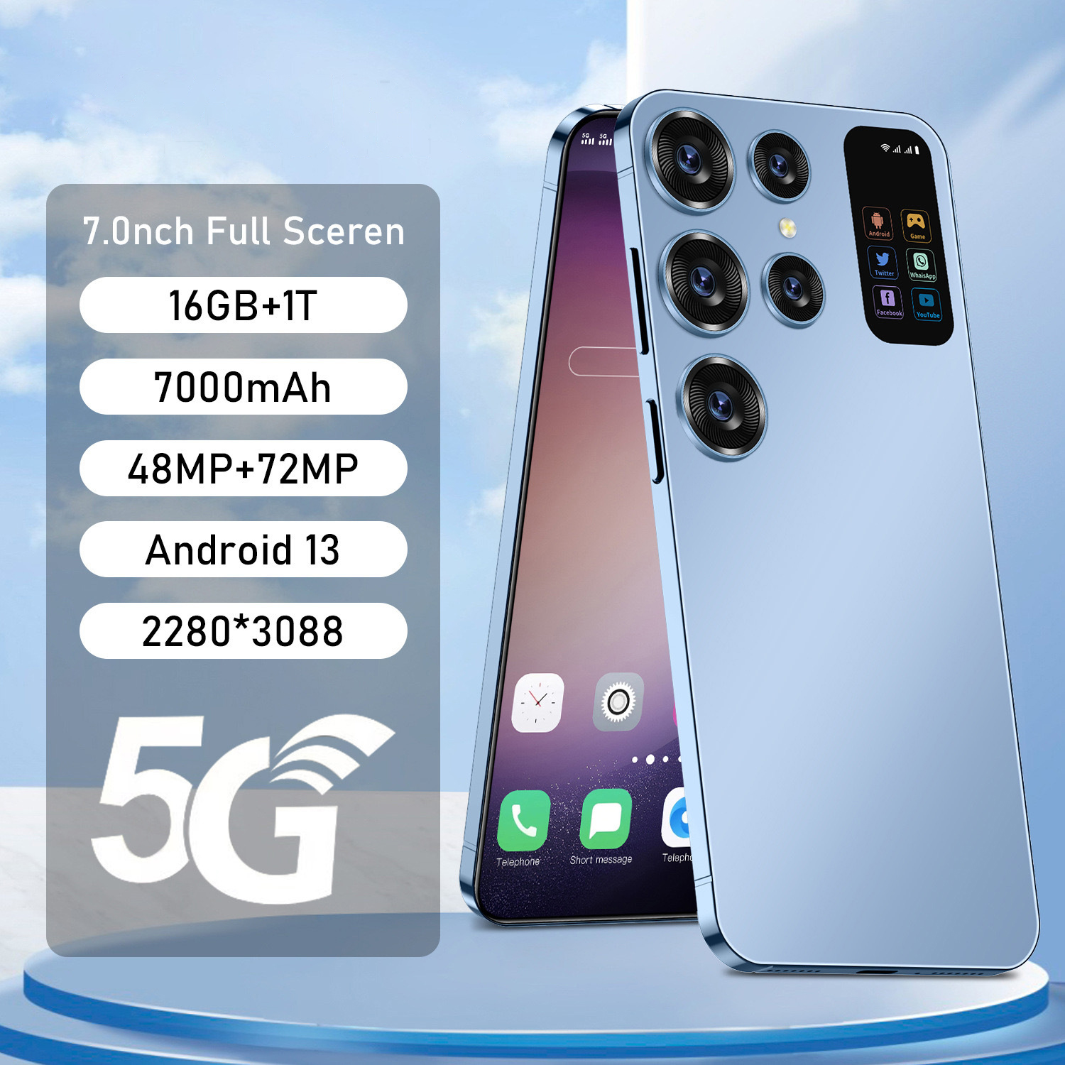 New Ultra Smartphone, 7.0 inch, 16GB+1TB, Global Edition, 6800mAh, 4G/5G Networks, 48MP+72MP, Android 13 Fast Shipping