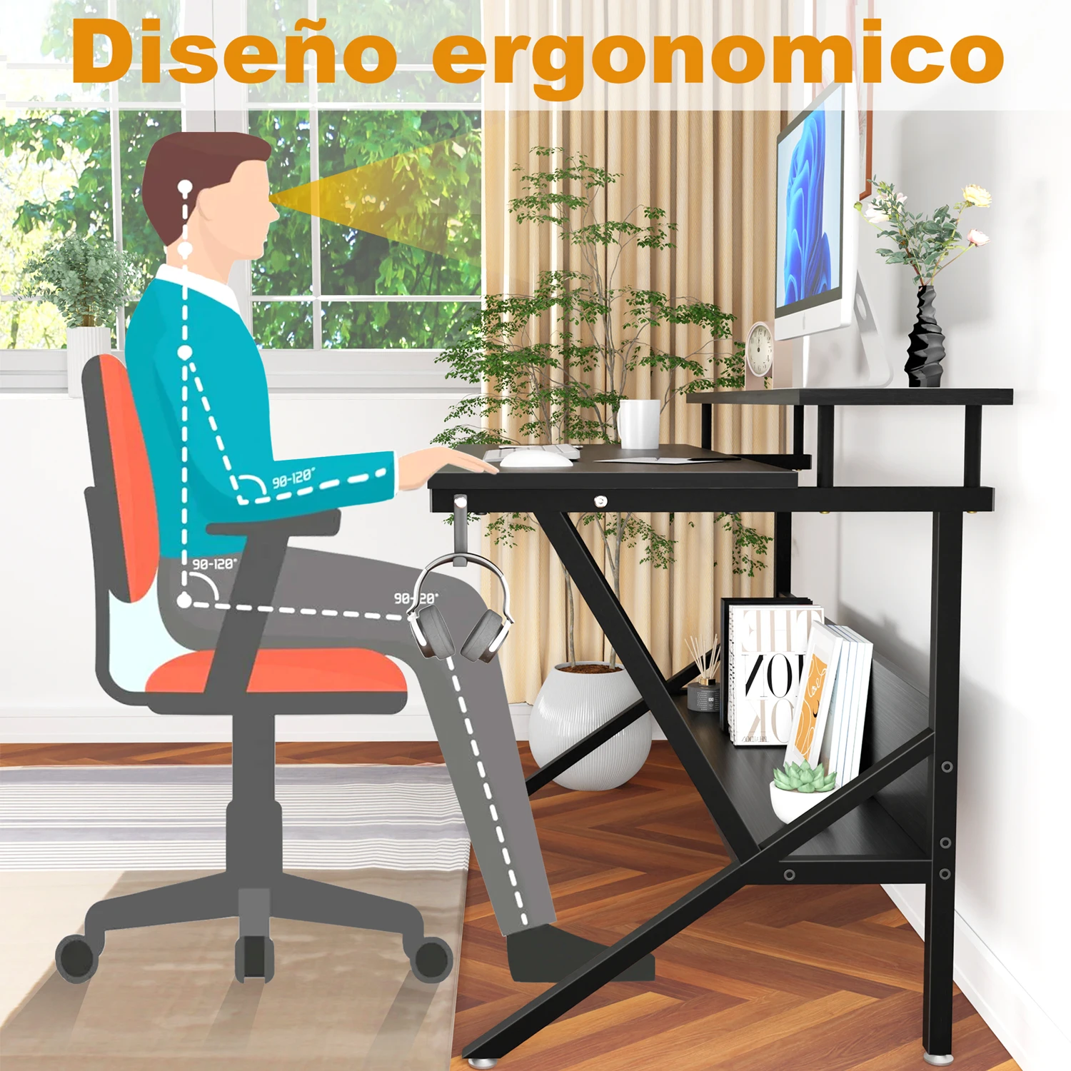 2 Capas Escritorio Para Computadora Mesas Laterales 100cm Mesas De Reunión Escritorio Para Computadora Mesas Lateral