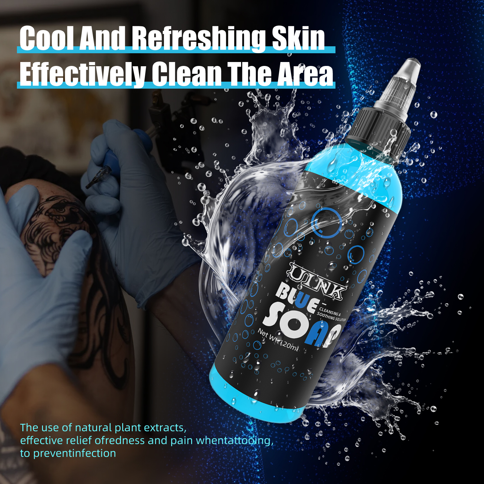 UINK Tattoo Blue Soap 120 ml Herramienta de limpieza de tatuajes con bote de espuma Kit de tatuaje adecuado para principiantes de tatuajes y artistas de tatuajes