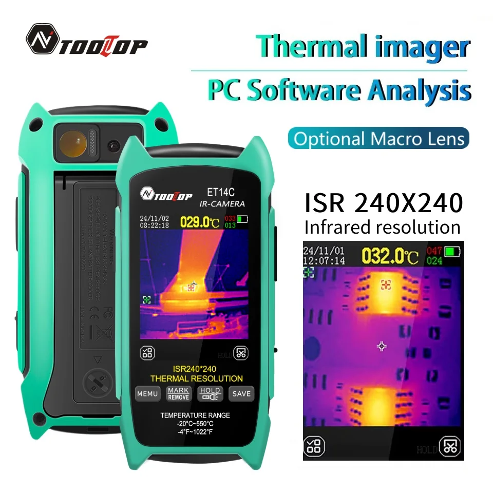 TOOLTOP ET14C cámara termográfica de 2,8 pulgadas 25Hz cámara de imágenes térmicas para el hogar ISR240x240 termografía con soporte detección de fallos eléctricos