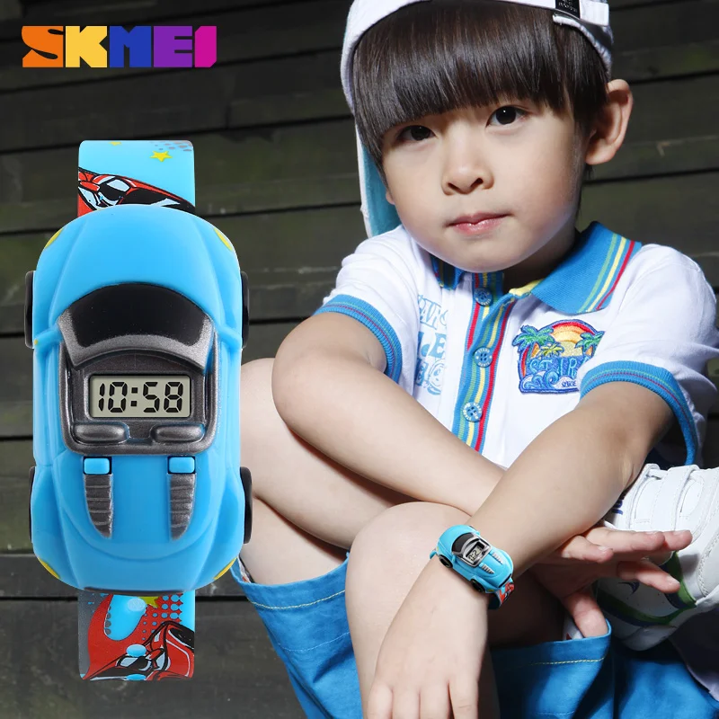 Skmei colorido criativo dos desenhos animados diversão carro modo crianças relógios data relógio de pulso para meninos meninas aniversário presente ano novo