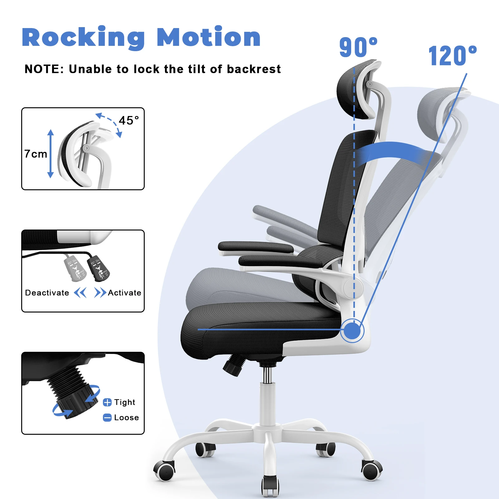 Naspaluro Cadeira de escritório ergonômica Cadeira de mesa com apoio de braço dobrável Cadeira giratória para jogos com encosto respirável e altura ajustável