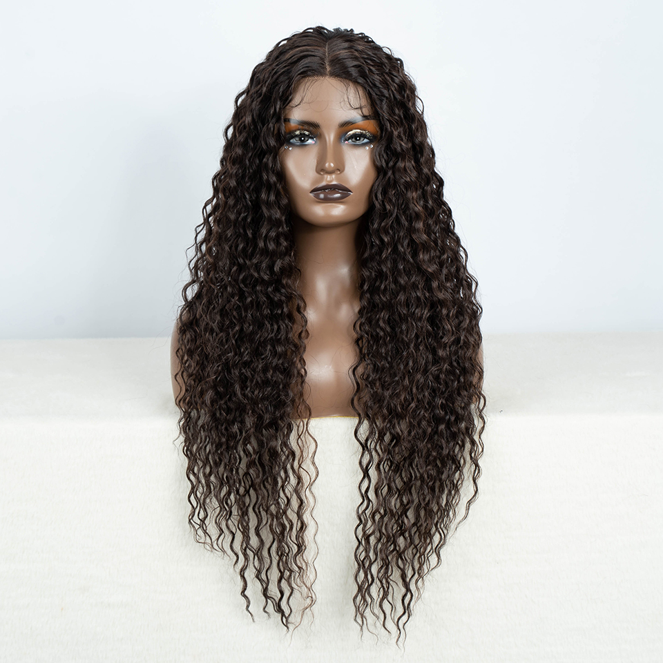 合成レースフロントウィッグ 30 インチロングカーリーヘアレースウィッグ女性のためのオンブルブラウン HD レースフロントコスプレウィッグ耐熱