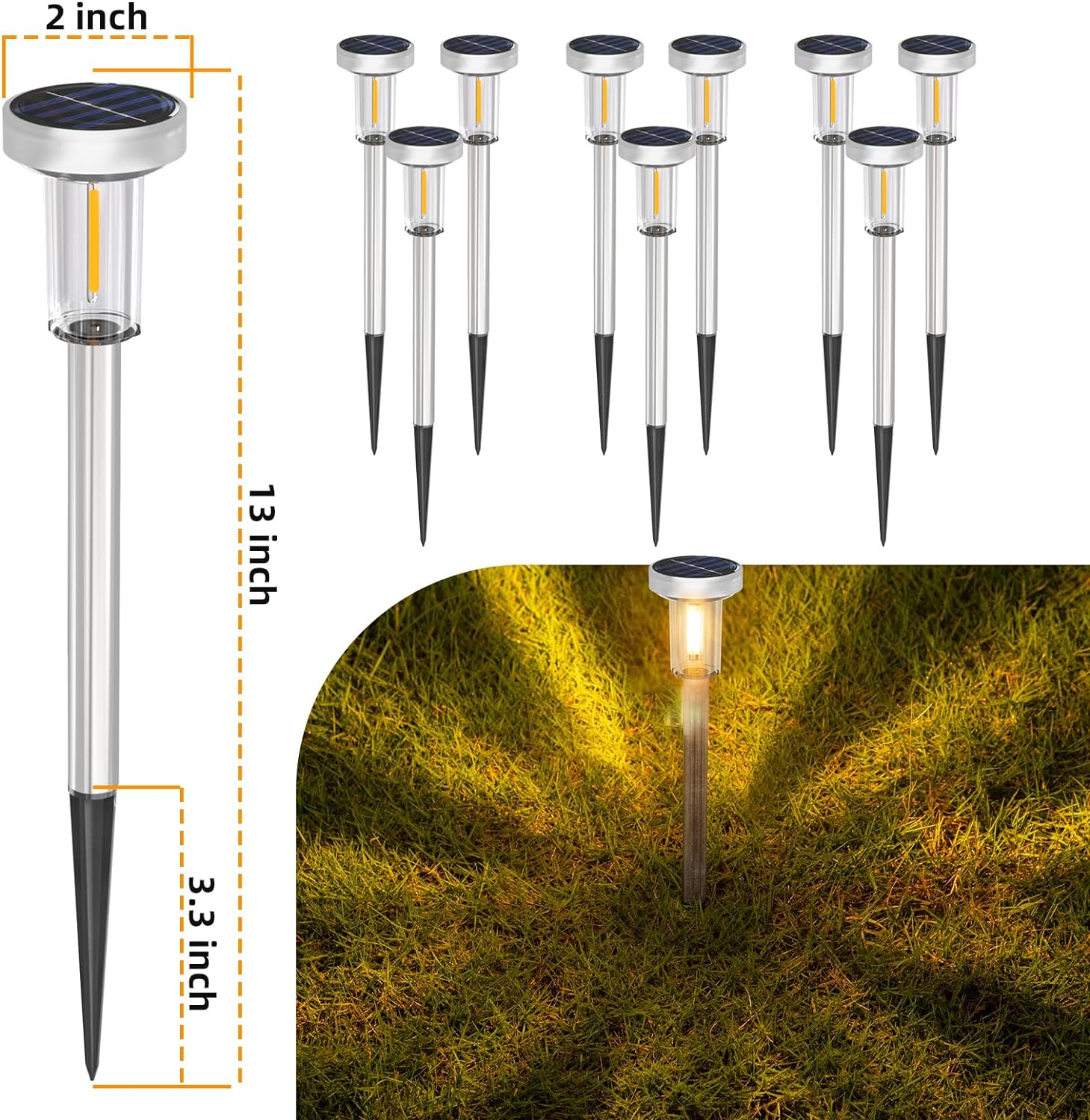 Luces solares para césped al aire libre, luces de paso para paisajes, blanco cálido impermeable, decoración de patios, jardines