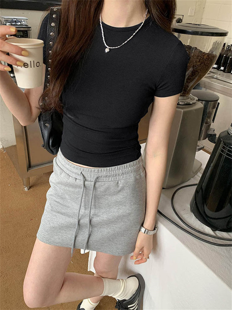 Basic Solid Crop Top Kurzarm Crewneck Skinny T-shirt Sommer Casual Tee für Frauen y2k Vintage Top Harajuku Streetwear