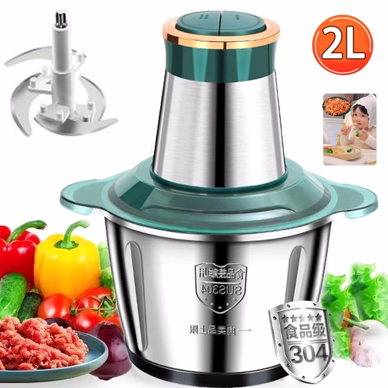 2l Roestvrijstalen Elektrische Hakselvleesmolen Vleesmolen Gehaktmolen Groentechopper Vleessnijmachine Chopper Vleesmolen Babyvoedselverwerker