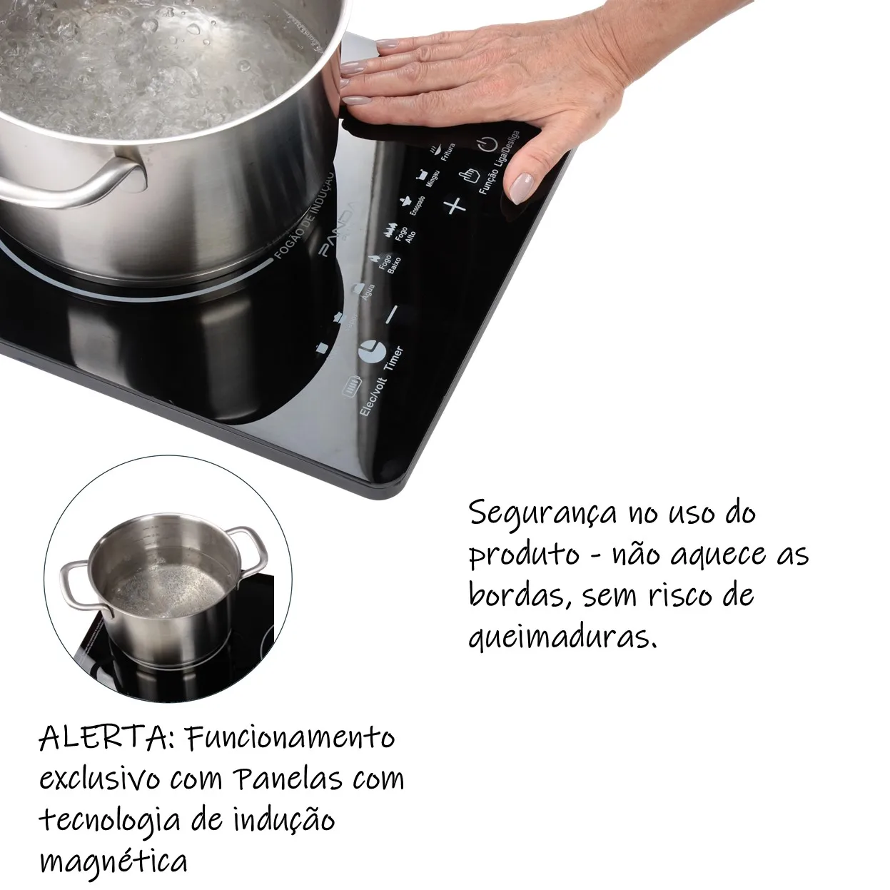 Cooktop de Indução PandaPlus Cheff Gourmet 1 Boca, Preto Bivolt, Portátil e Compacto, com Controle de Temperatura