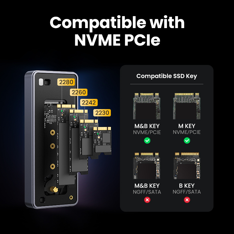 UGREEN-carcasa SSD NVMe de 40Gbps, adaptador M.2 a USB4.0 para M.2 NVME PCIE, carcasa de aluminio con chaleco de refrigeración incorporado