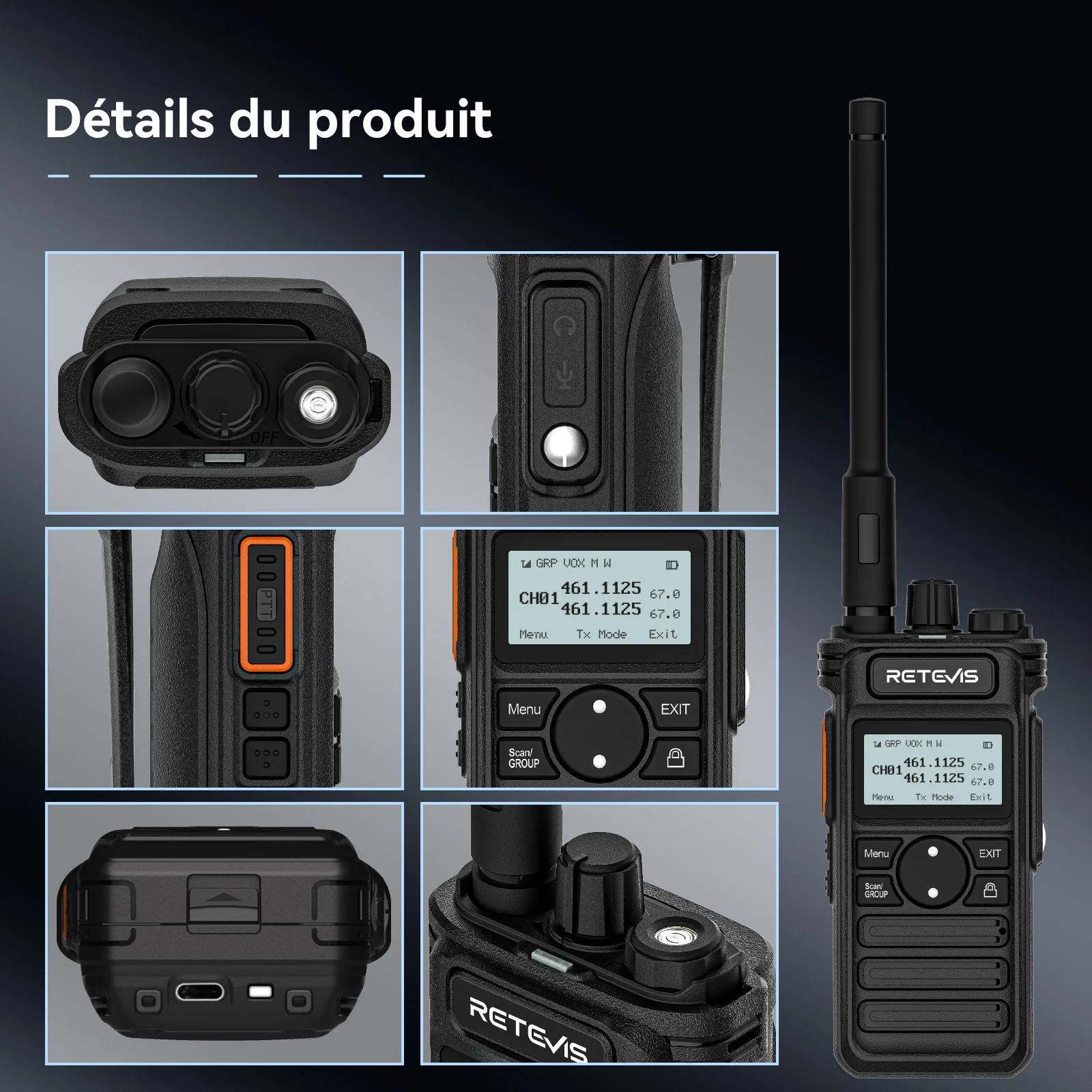 Retevis RT86S Talkie Walkie Longue Portée Talkie-walkie Walkies Talkies Radio Longue Distance Ptt Portable Walkie Talkie Rechargeables Puissants Chasse 1 2 Pièces Professionnelle Rechargeable Long Distance