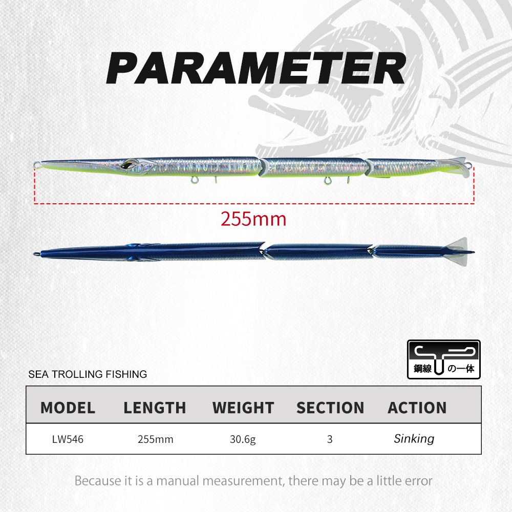 Hunthouse Gelenk-Bleistiftköder, 3 Abschnitte, Angelköder, 255 mm/30,6 g, nadelnder Schwimmköder für Bluefish-Seebarsch-Gerät