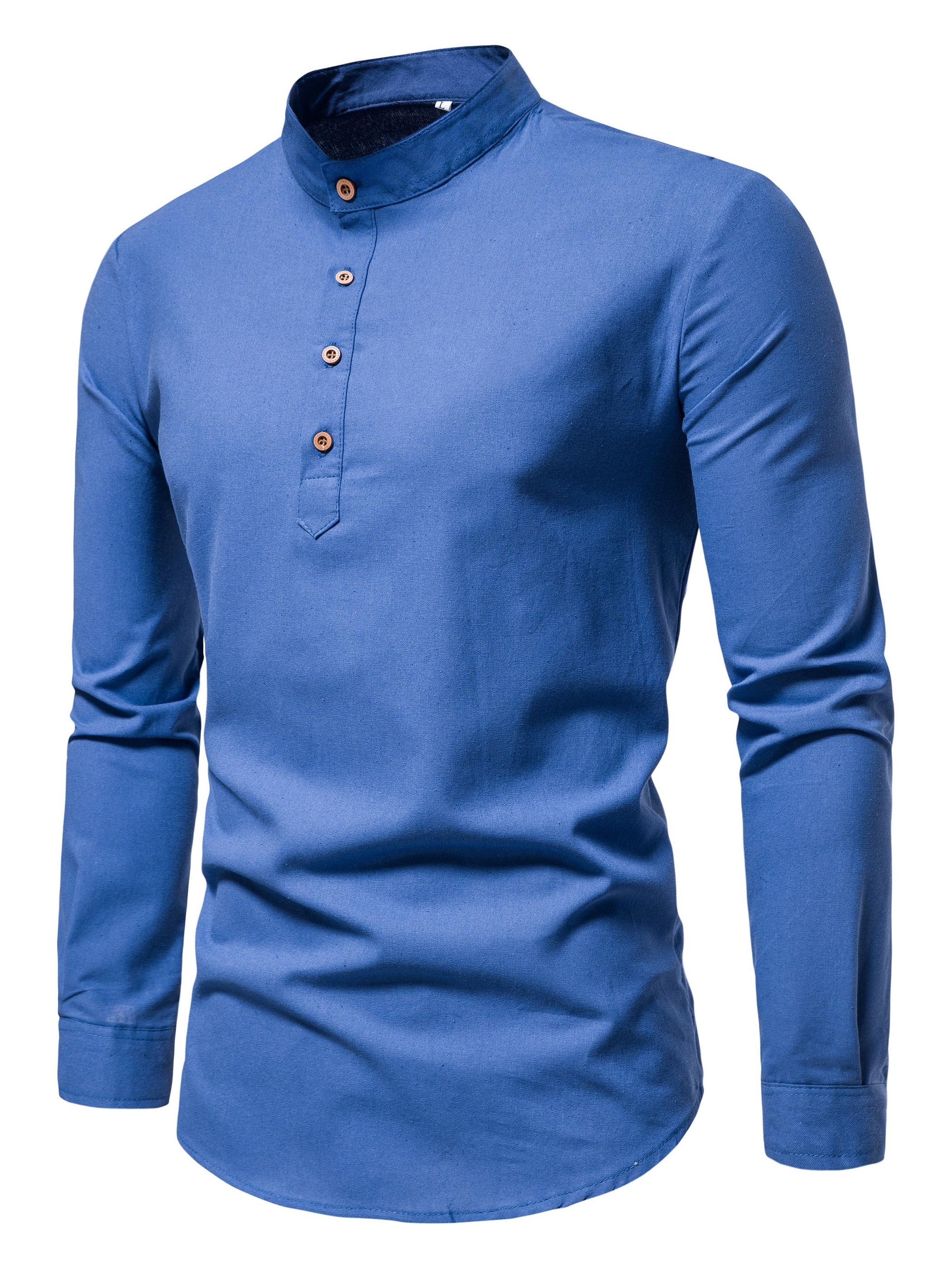 Einfarbige Herrenhemden aus reiner Baumwolle für Frühling und Herbst, elegante Langarmhemden mit Stehkragen, Slim-Fit-Herrenhemden