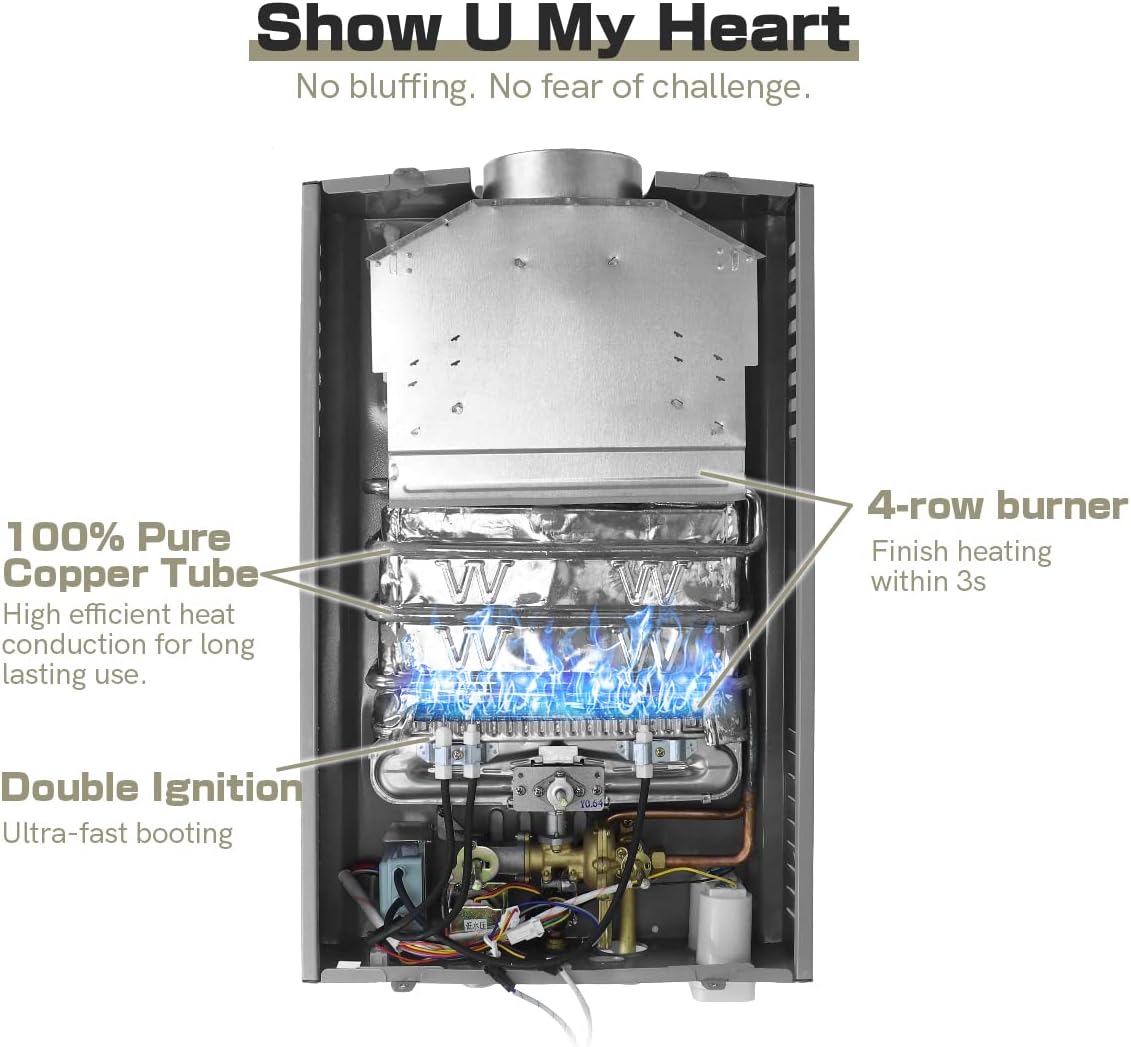 Aquecedor de Água a Gás GLP, Gás Propano Sem Tanque, Aço Estável, Bebida com Kit Show, Home Camping Appliance, 6L, 8L